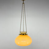 1950's Glass & Brass Pendant Light