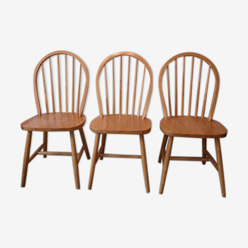 3 chaises style Ercol Windsor orme vintage 1980