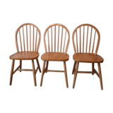 3 chaises style Ercol Windsor orme vintage 1980