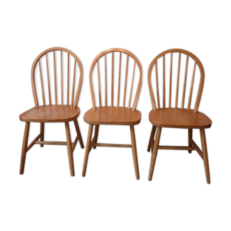 3 chaises style Ercol Windsor orme vintage 1980
