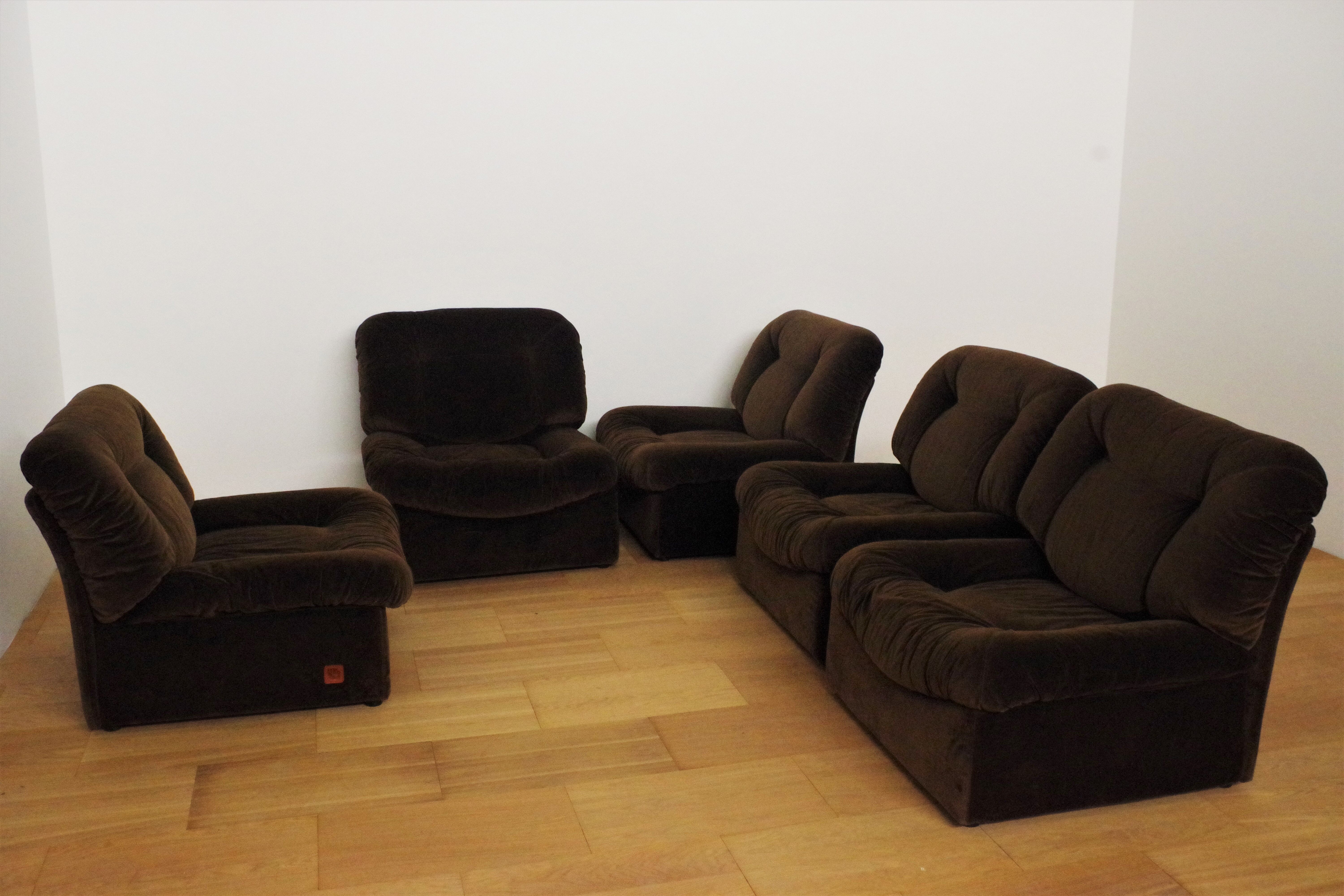 Modular armchairs panarea chenille by lev & lev, 1970s, set of 5