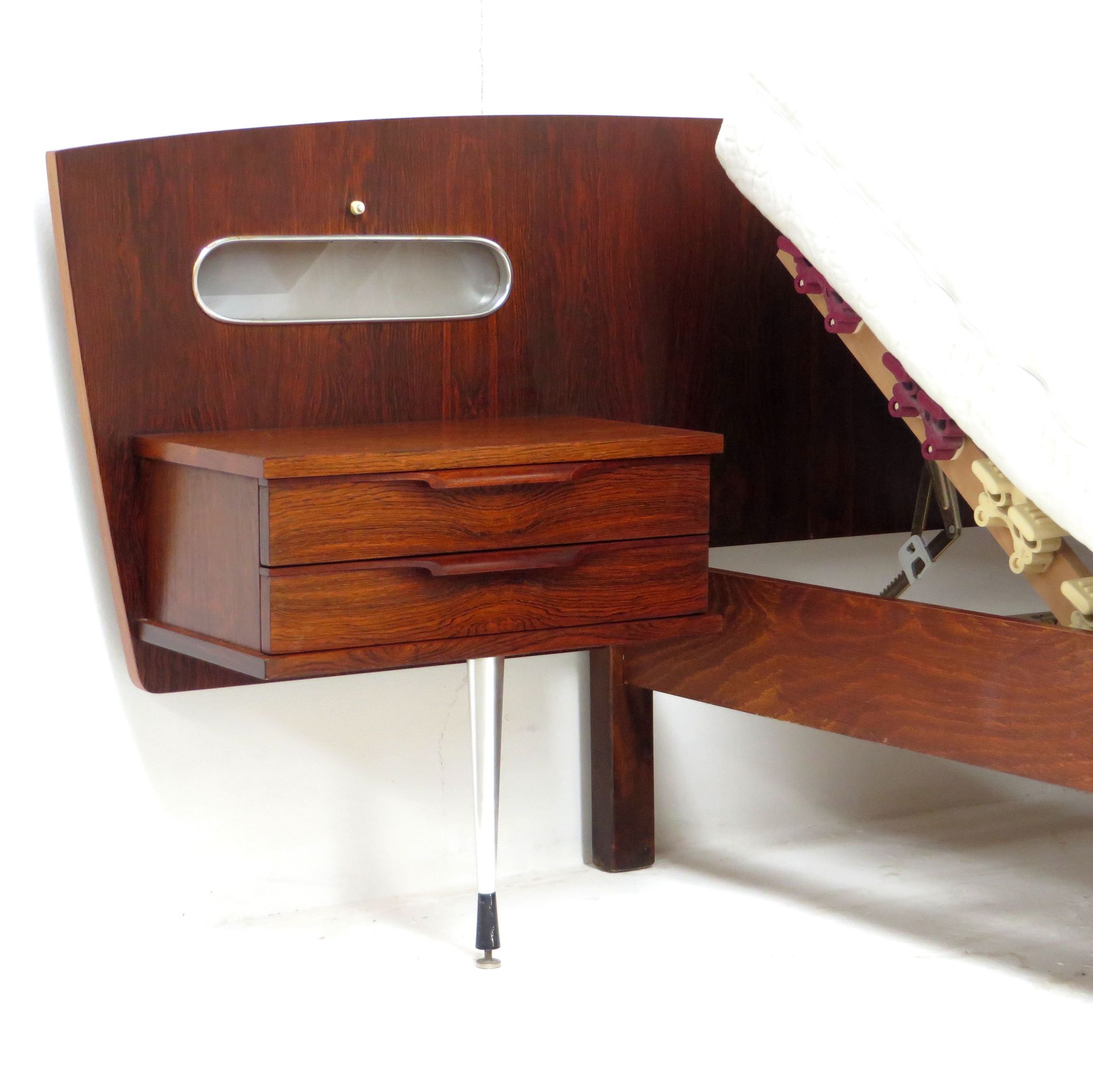 Mid century modern double bed with nightstands made of high quality rio rosewood, 1960s