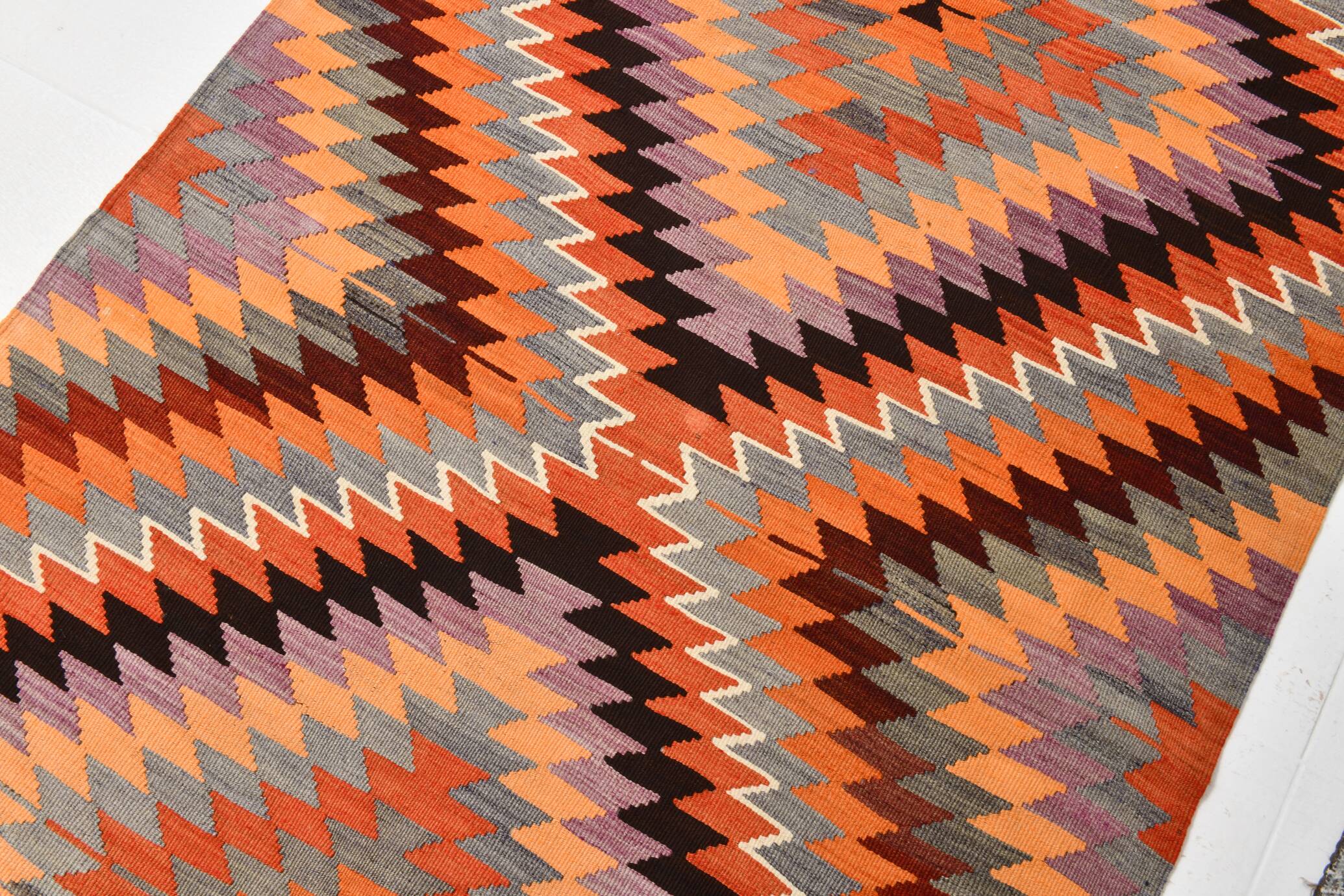 Purple & Orange Geometric Kilim Rug, 126x253Cm
