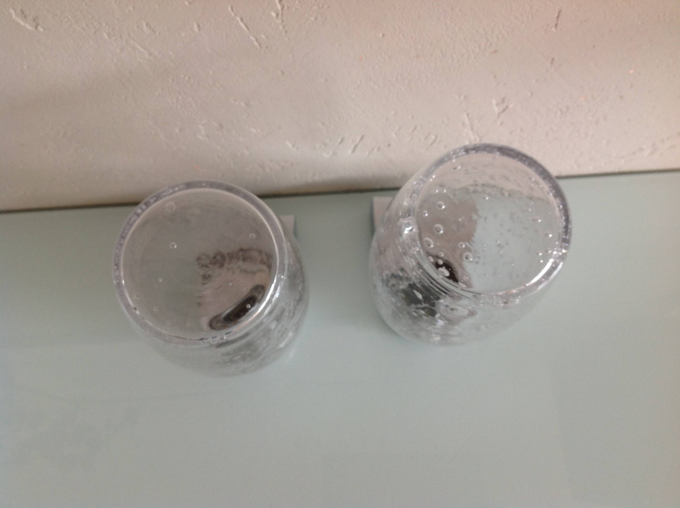 Pair of vintage 1970s-80s glass and chrome wall lights with teardrop shapes