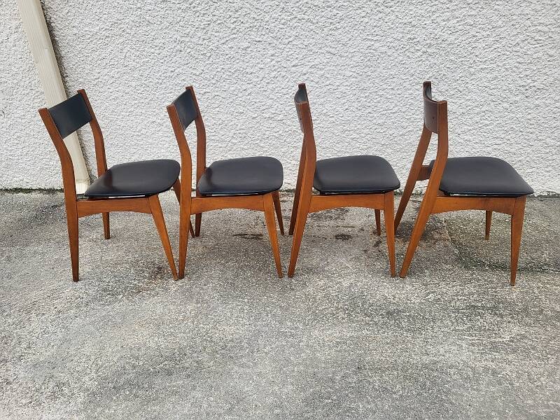 Série de 4 chaises scandinaves en skaï et bois, années 1960