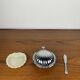 Shell butter dish with vintage knife, silver metal and white insert