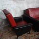 3-seater sofa and 2 rockabilly chairs in red and black skai