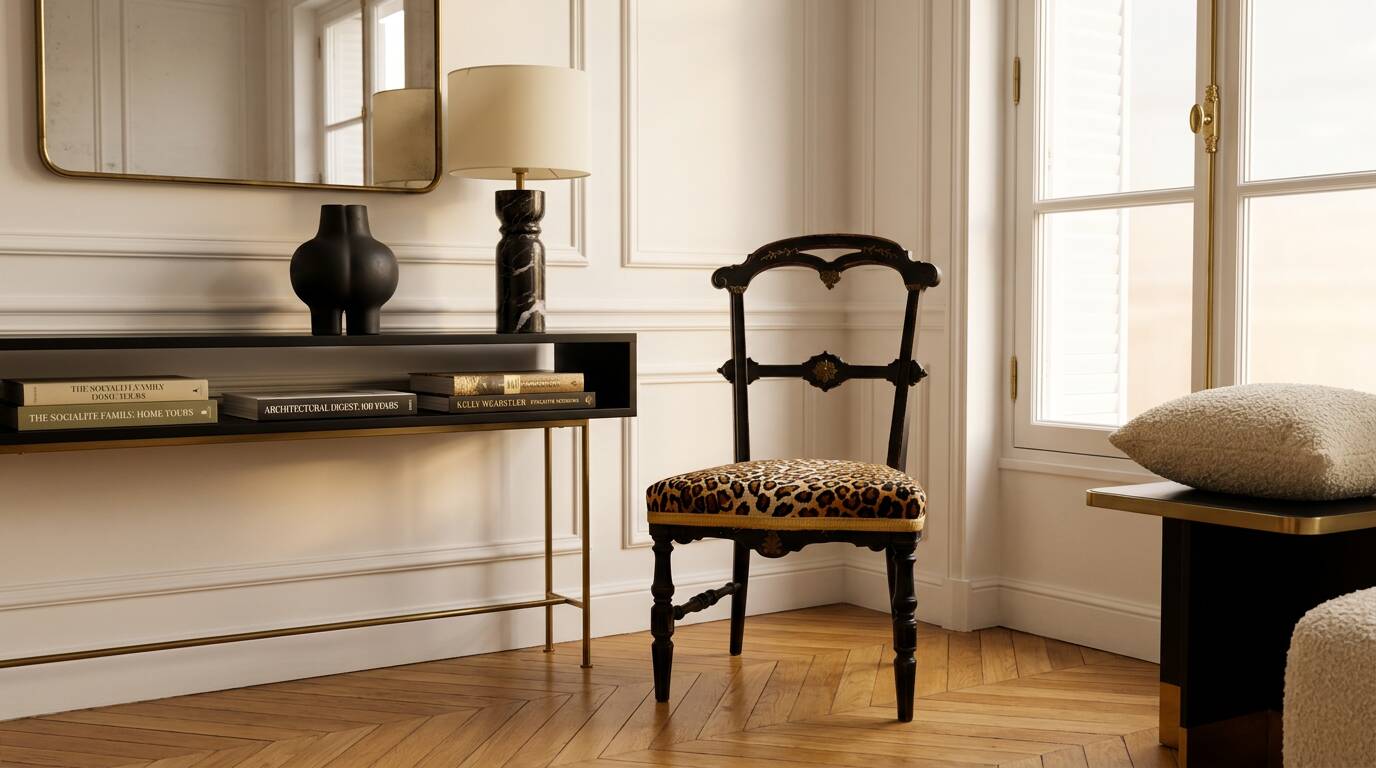 Napoleon III chair reinterpreted – Leopard seat & patinated black wood