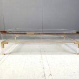 Table basse vintage à plateau coulissant en lucite et laiton, années 1970