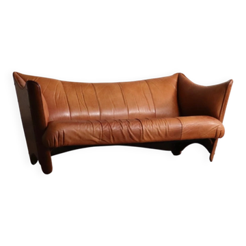 Mid-century sofa in cognac leather and wood by Pacific Green, Australia 1980s