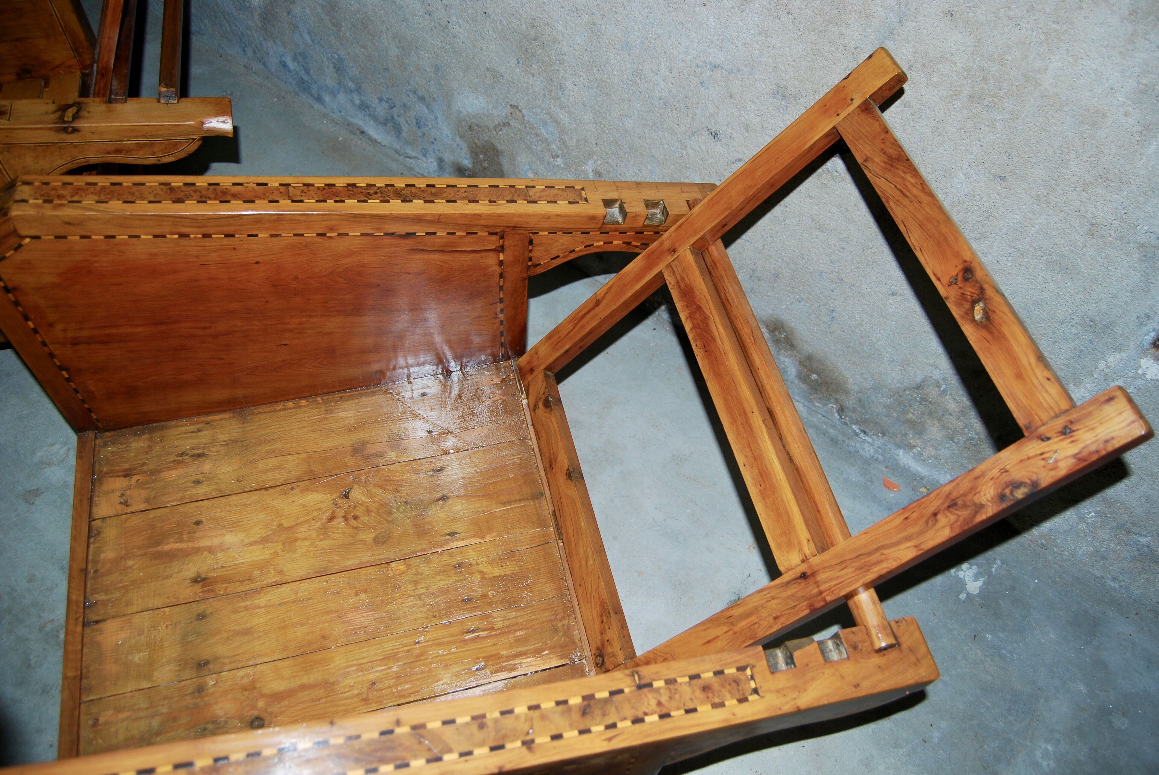 Vintage wooden veranda armchairs with inlaid marquetry 1930s