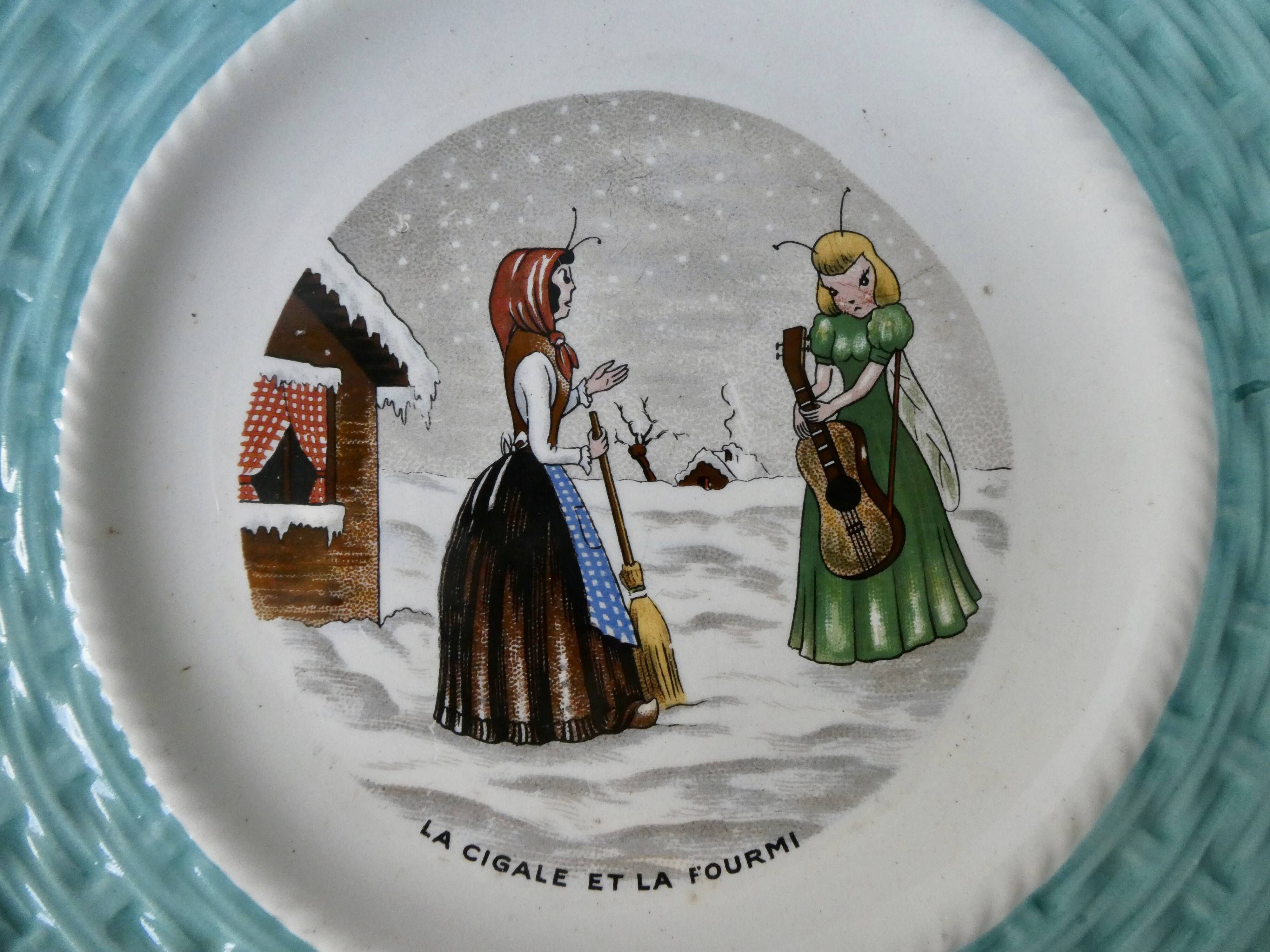 6 dessert plates or starter, the Fables de la Fontaine, vintage