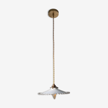 Vintage suspension lamp in serrated opaline