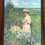 Painting: oil on canvas - woman with umbrella