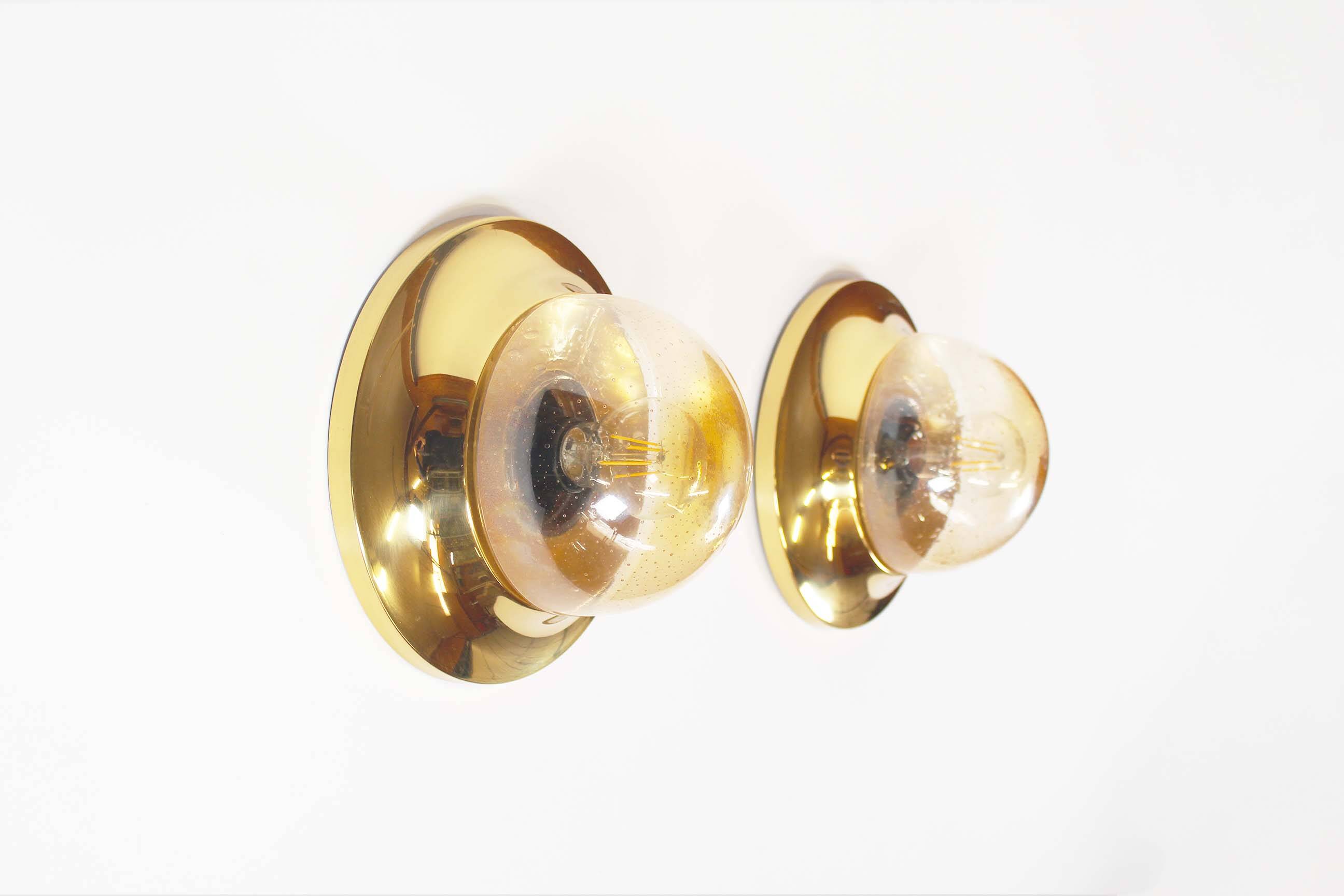 Pair of Amber glass and brass vintage wall lights, Germany 1970's