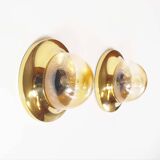 Pair of Amber glass and brass vintage wall lights, Germany 1970's