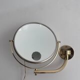 Vintage illuminated adjustable brass mirror, Arpin Paris, France 1970