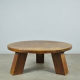 BRUTALIST / massive oak round coffee table / 1970s