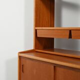 Scandinavian teak bookcase with suspended drawers