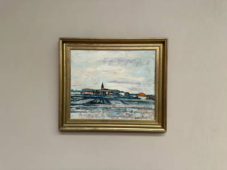 Original Swedish Oil on Panel – "Uppsala" by Gusten Widerbäck – Signed – Dated 1965 (on the back) – Framed – 38 × 43 cm