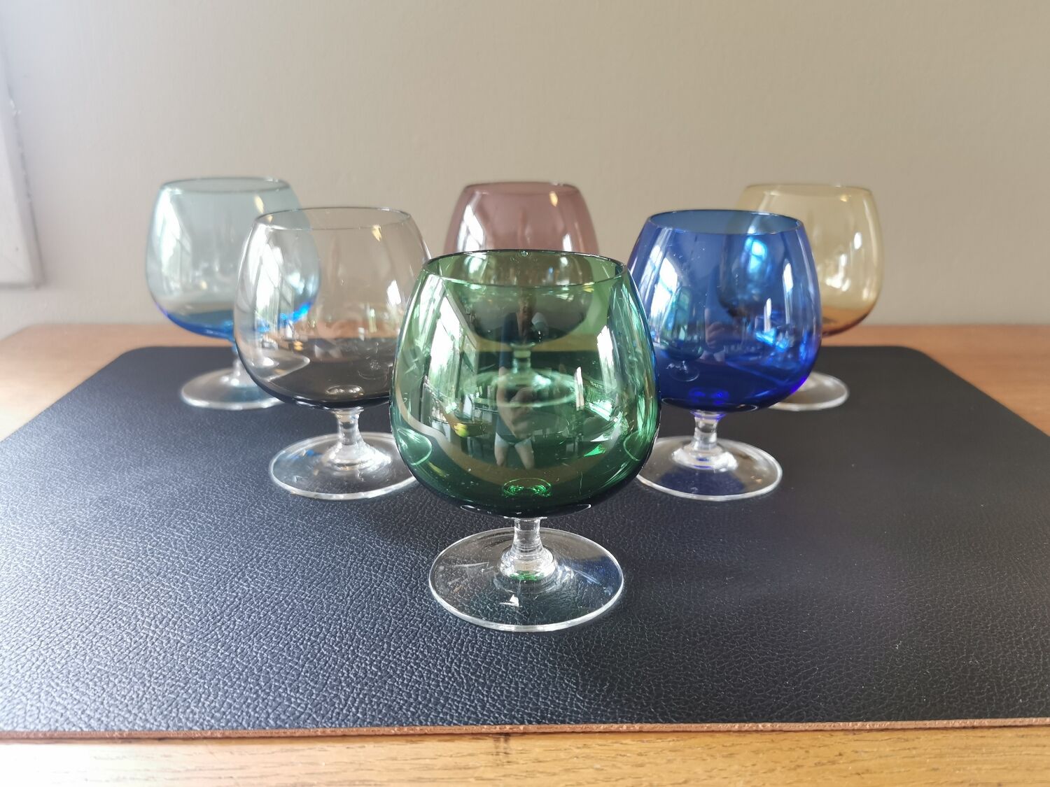 Set of 6 vintage multicoloured stemmed glasses