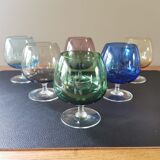 Suite of 6 multicolored vintage stemmed glasses