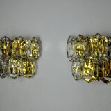 Pair of kinkeldey wall lamps, 2 levels, cut crystals germany, 1970