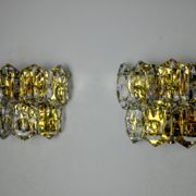 Pair of kinkeldey wall lamps, 2 levels, cut crystals germany, 1970