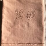 Old linen and cotton sheet tinted coral