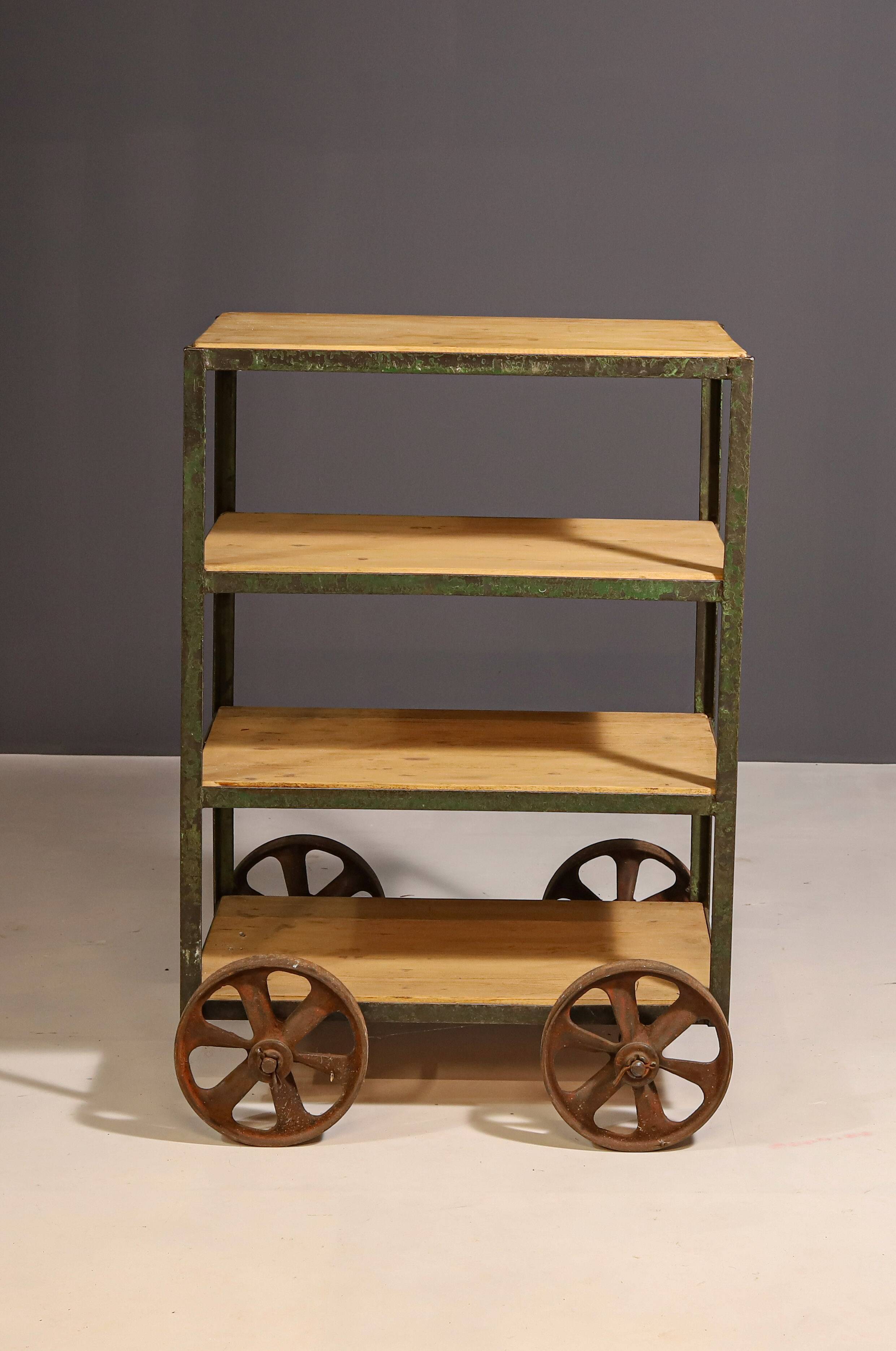 Vintage industrial shelf on wheels from the 1960s, Czechoslovakia