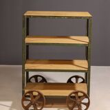 Vintage industrial shelf on wheels from the 1960s, Czechoslovakia