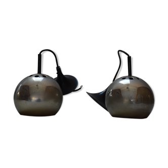 Pair chrome balls hanging lamps