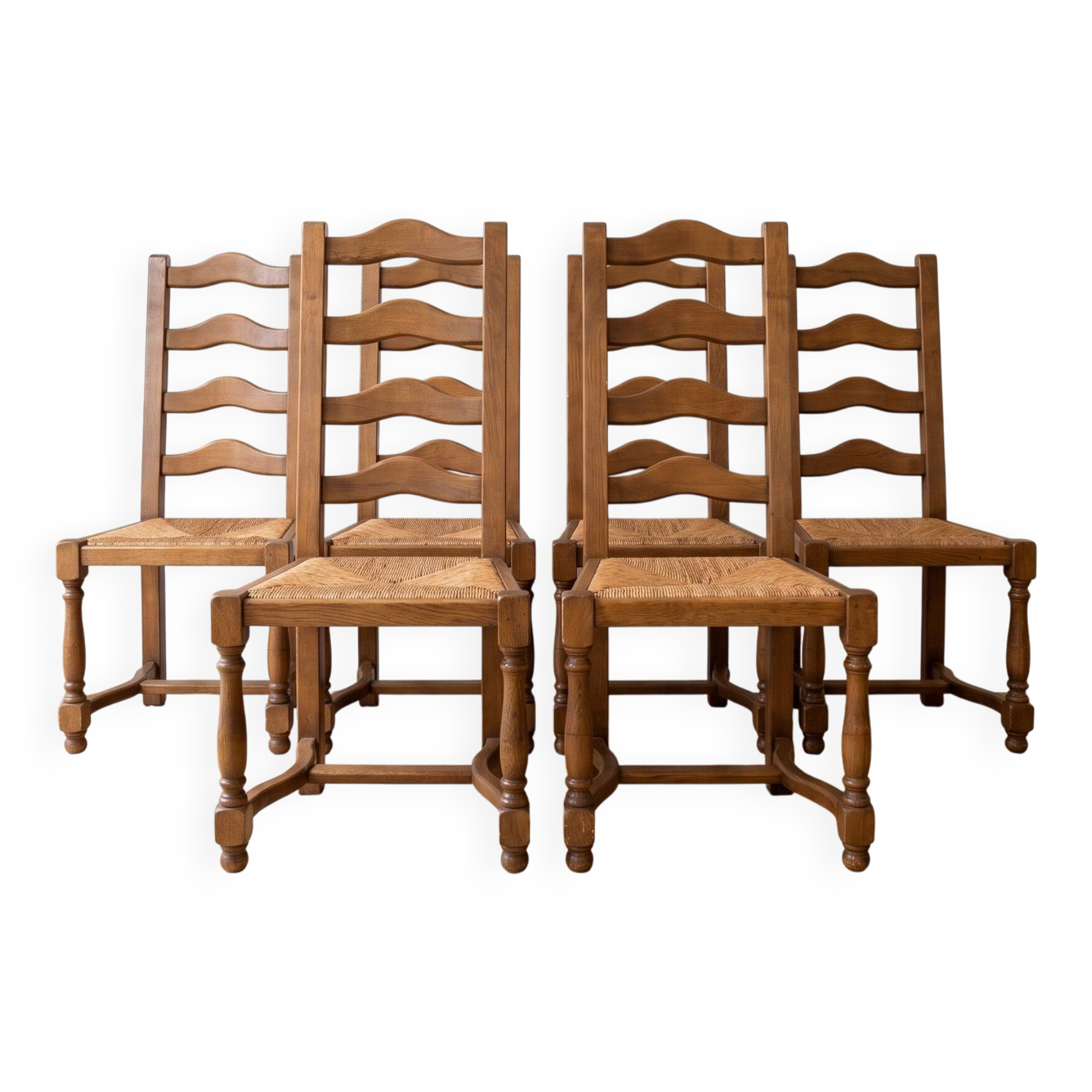 Set of 6 authentic natural oak chairs