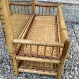 Vintage rattan wall shelf with mirror