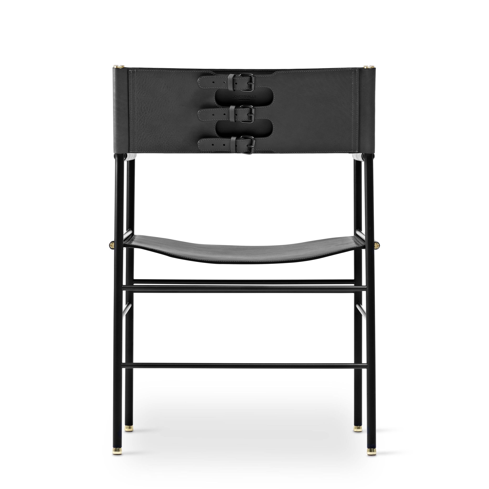 Contemporary bar stool with a black metal backrest and black rubber.