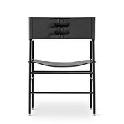 Contemporary bar stool with a black metal backrest and black rubber.