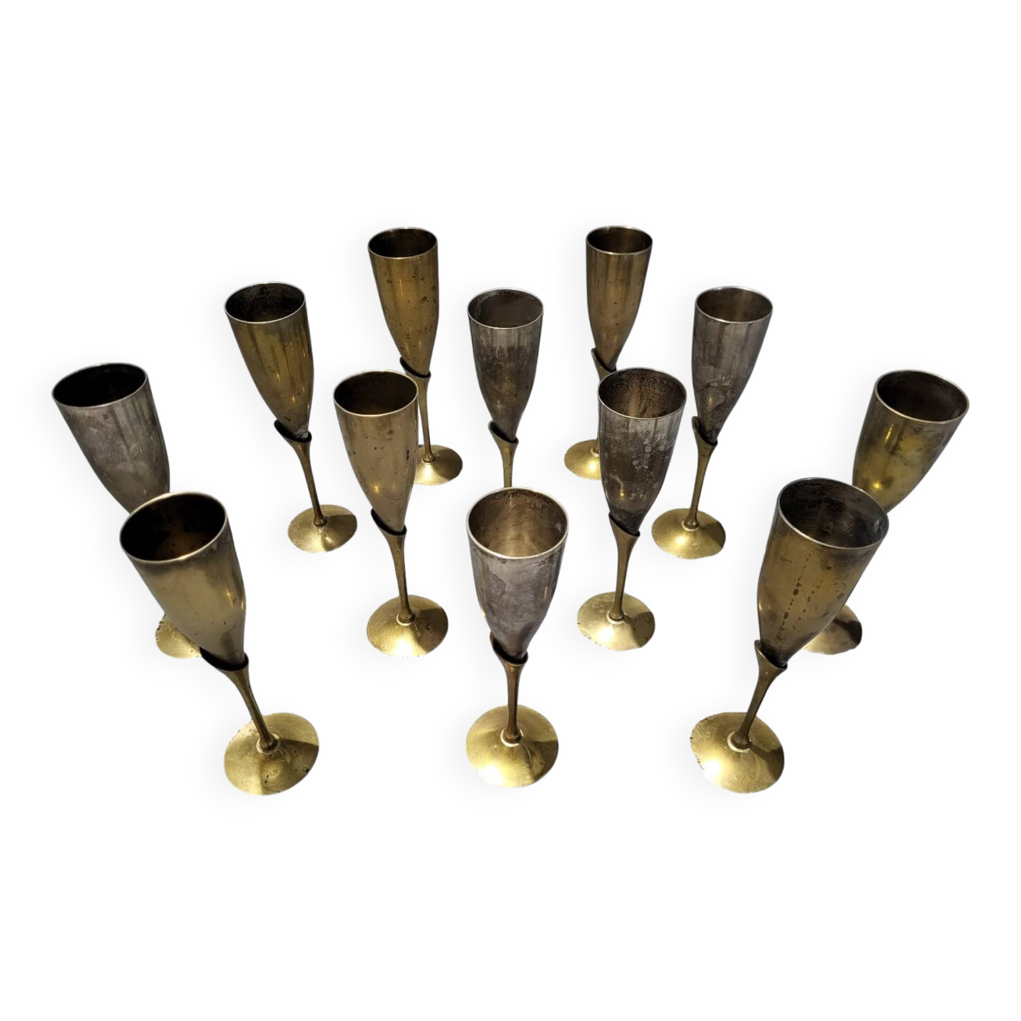 Set of 12 Authentic Antique Vintage Champagne Flutes