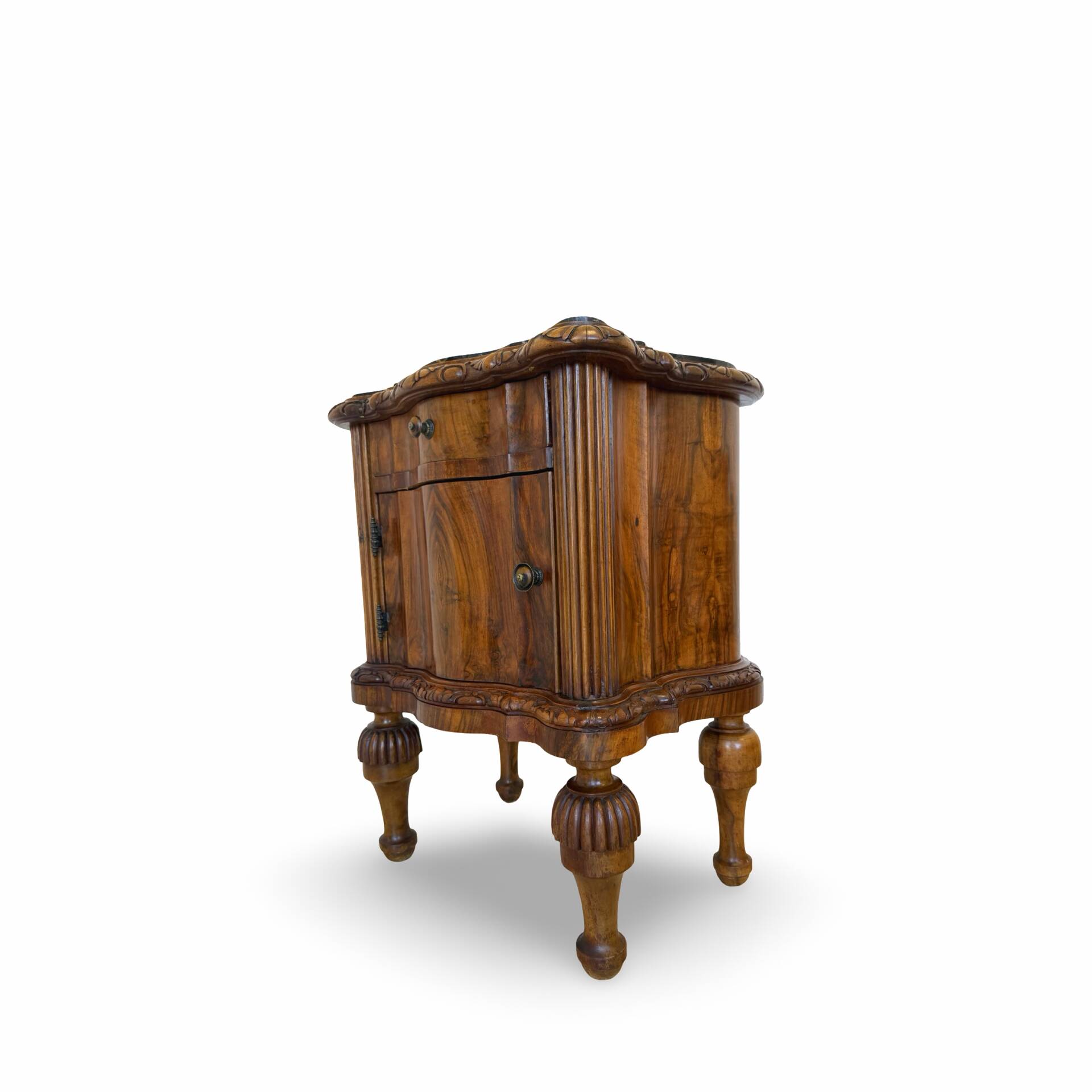 art deco walnut serpentine nightstands, 1920s