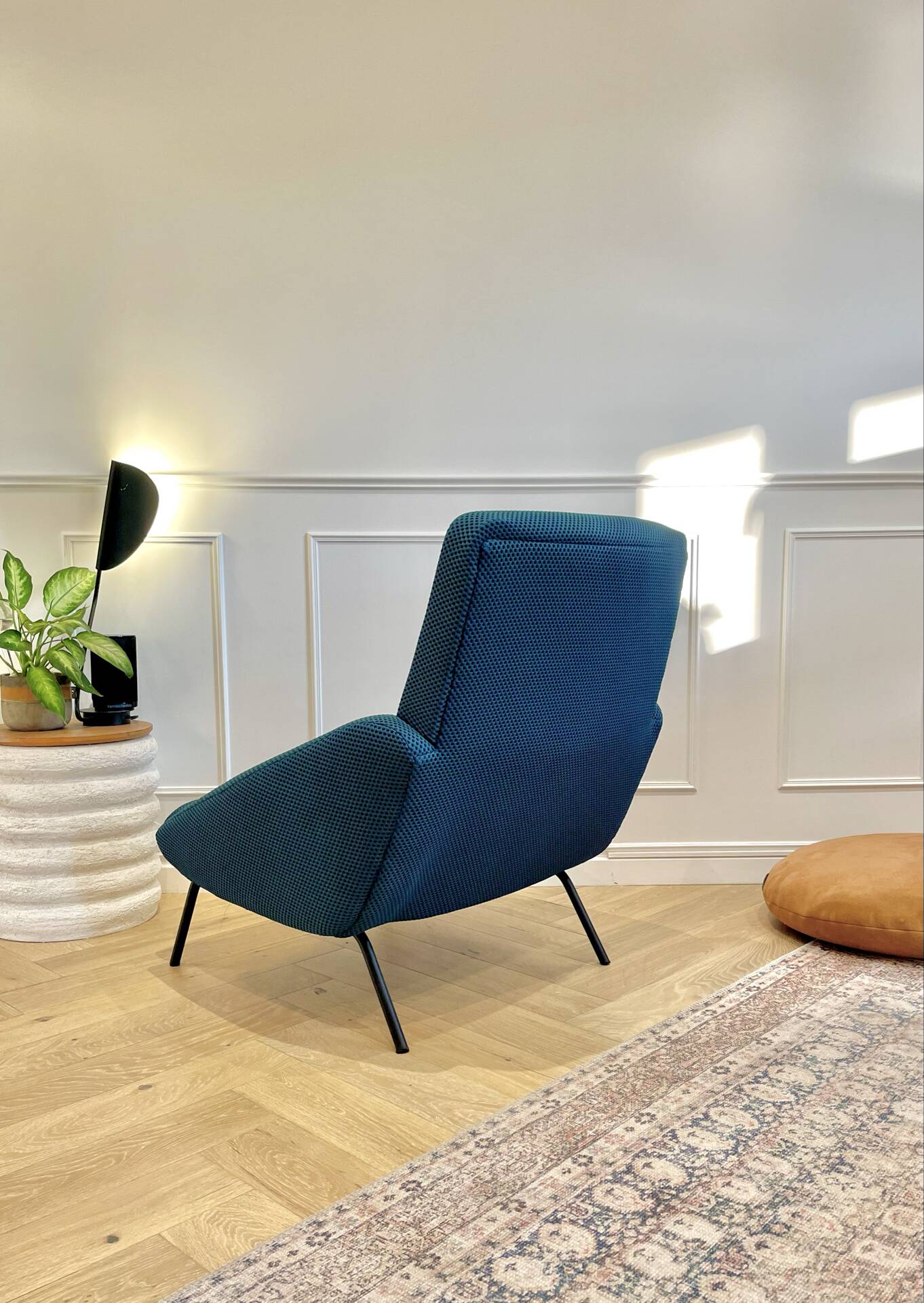 Fauteuil vintage Guermonprez, estampillé - maille 3D Bleu pétrole – De