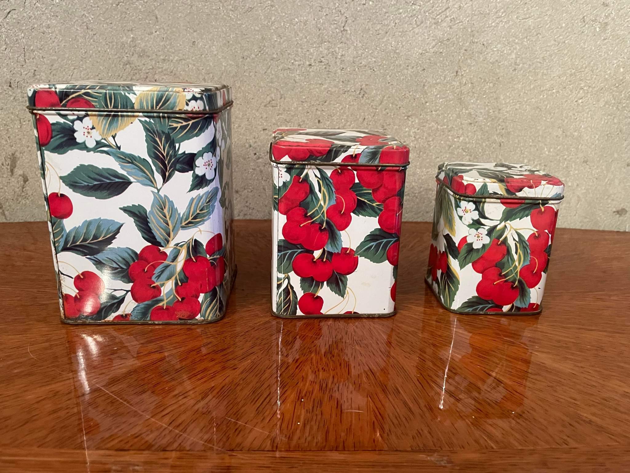 Vintage metal boxes cherry pattern