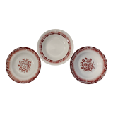 Set of 3 mismatched hollow plates Digoin - Sarreguemines patterns red/burgundy