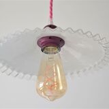 Pleated opaline suspension, pink cord