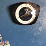 Vintage formica silent trapezoid wall clock "Flash black transistor"