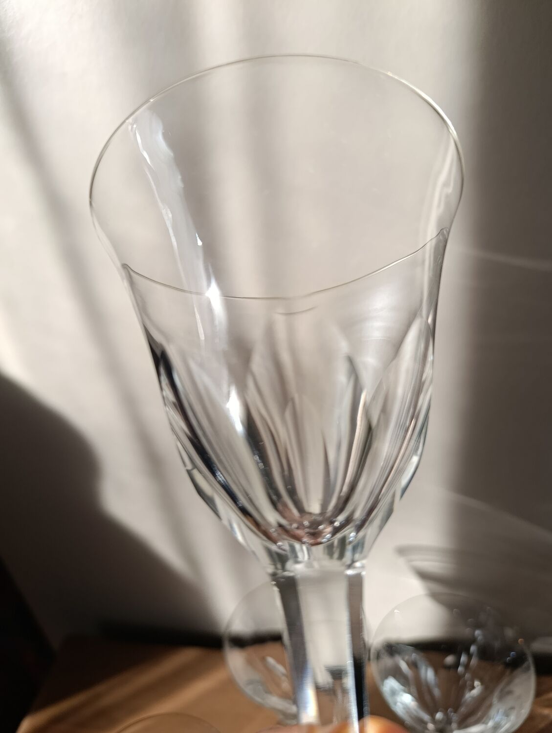 6 crystal water/wine glasses with flat ribs, vintage