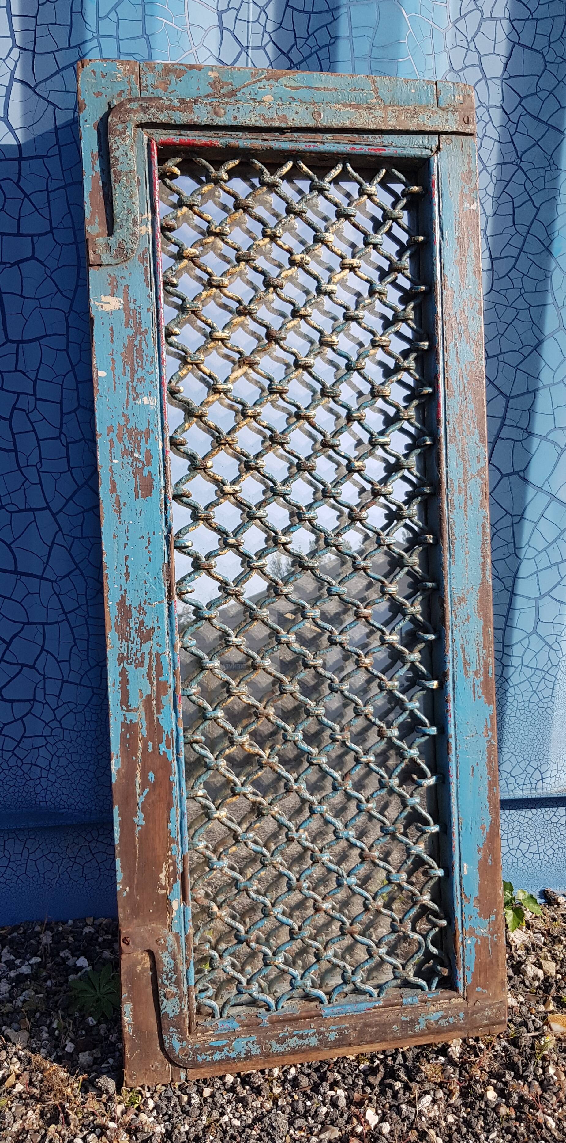 Miroir fenêtre grillagée en teck birman