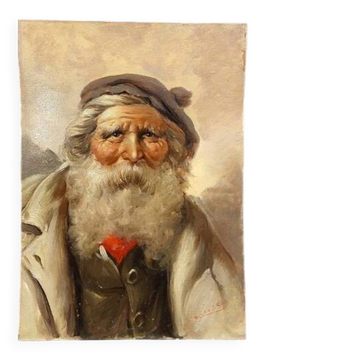 Oil Painting on Wood Portrait of Character Athos Renzo Brioschi