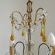 Vintage 4-Light Bronze, Glass & Crystal Chandelier with Amber Glass Drops