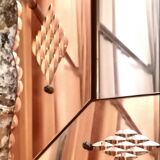 Vintage Venetian mirror with pink edge and engraved decorations from the 50s / 60s