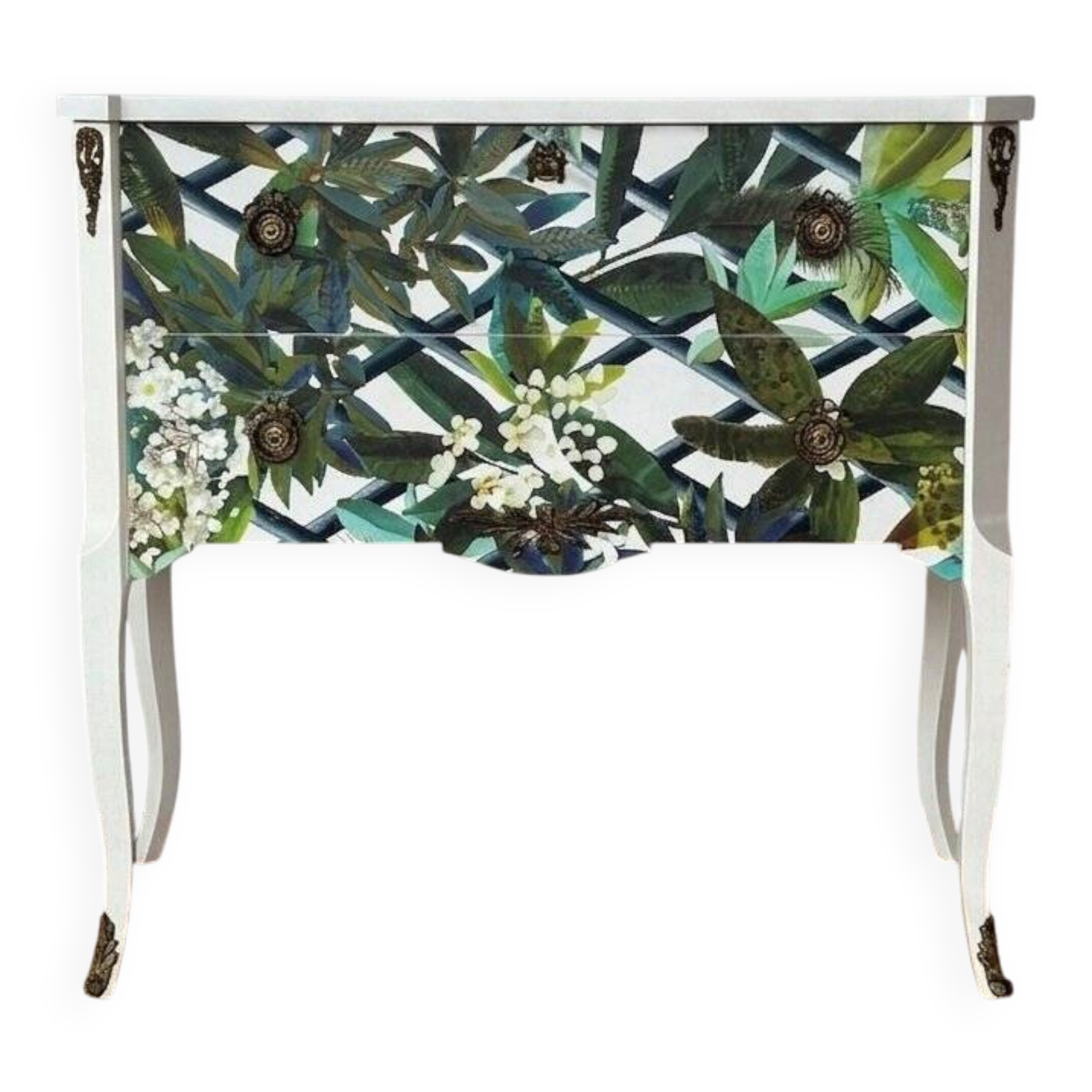 Gustavian commode with wallpaper from Christian Lacroix, 1950s