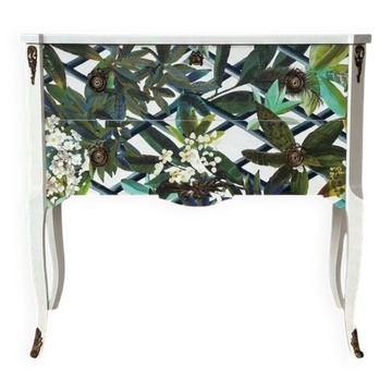 Gustavian commode with wallpaper from Christian Lacroix, 1950s
